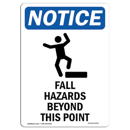 Signmission OSHA Notice Sign, Fall Hazards Beyond With Symbol, 24in X 18in Rigid Plastic, 18" W, 24" H, Portrait OS-NS-P-1824-V-12439
